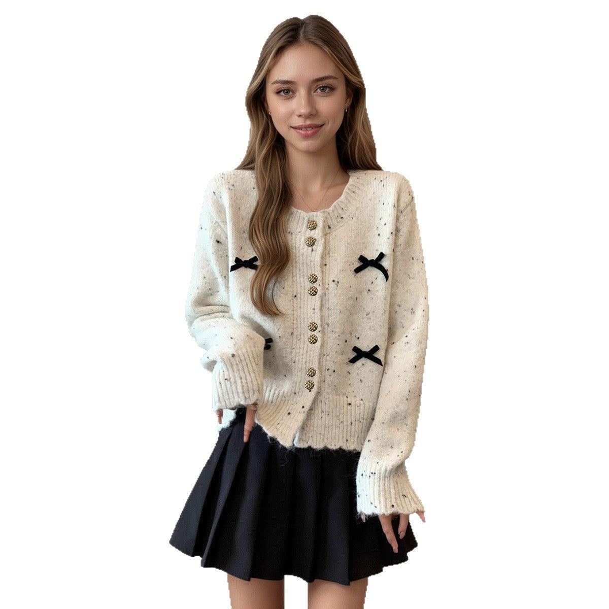 Damen Strickjacke Dekorative Knöpfe Schleifenakzente Eveloria