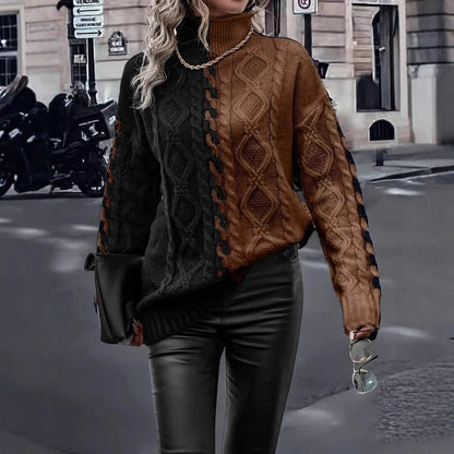 Damen Strickpullover Farbwechsel Zopfdesign