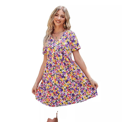 Damen Shift-Kleid V-Ausschnitt Floral Eveloria