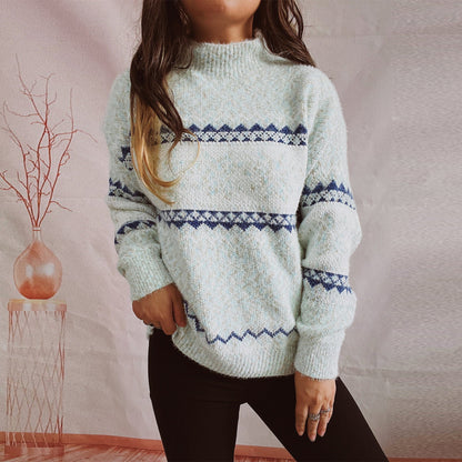 Damen Pullover Warm Gestrickt Geometrisches Muster Eveloria