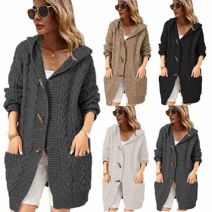 Damen Grobstrick-Cardigan mit Kapuze und Taschen - Eveloria