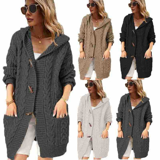 Damen Grobstrick-Cardigan mit Kapuze und Taschen - Eveloria
