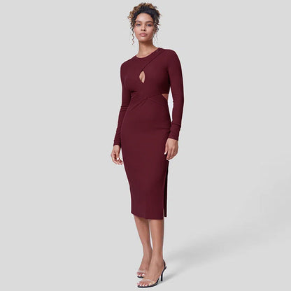 Damen Midikleid Figurbetont Cut-Out-Details Eveloria
