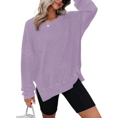 Damen Waffelpullover Lässig Mit Seitenschlitzen Grau Eveloria