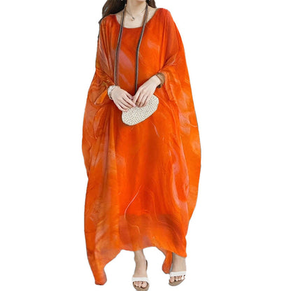 Damen Maxikleid Wasserfarbenmuster Weit Schnitt Eveloria