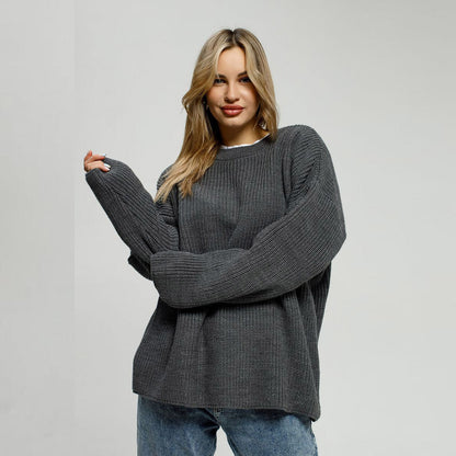 Damen Grobstrickpullover Lässiger Schnitt Großzügige Ärmel - Eveloria