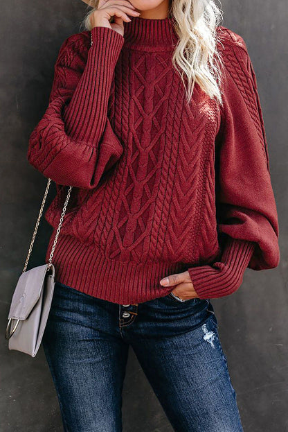 Damen Strickpullover Stehkragen Zopfmuster Eveloria