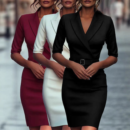 Damen Business-Kleid Figurbetonter Schnitt Mit Gürtel Schwarz Eveloria - Eveloria