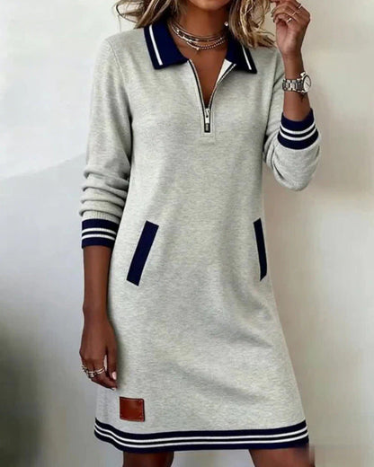 Damen Freizeitkleid Sportlicher Kragen Reißverschluss Eveloria