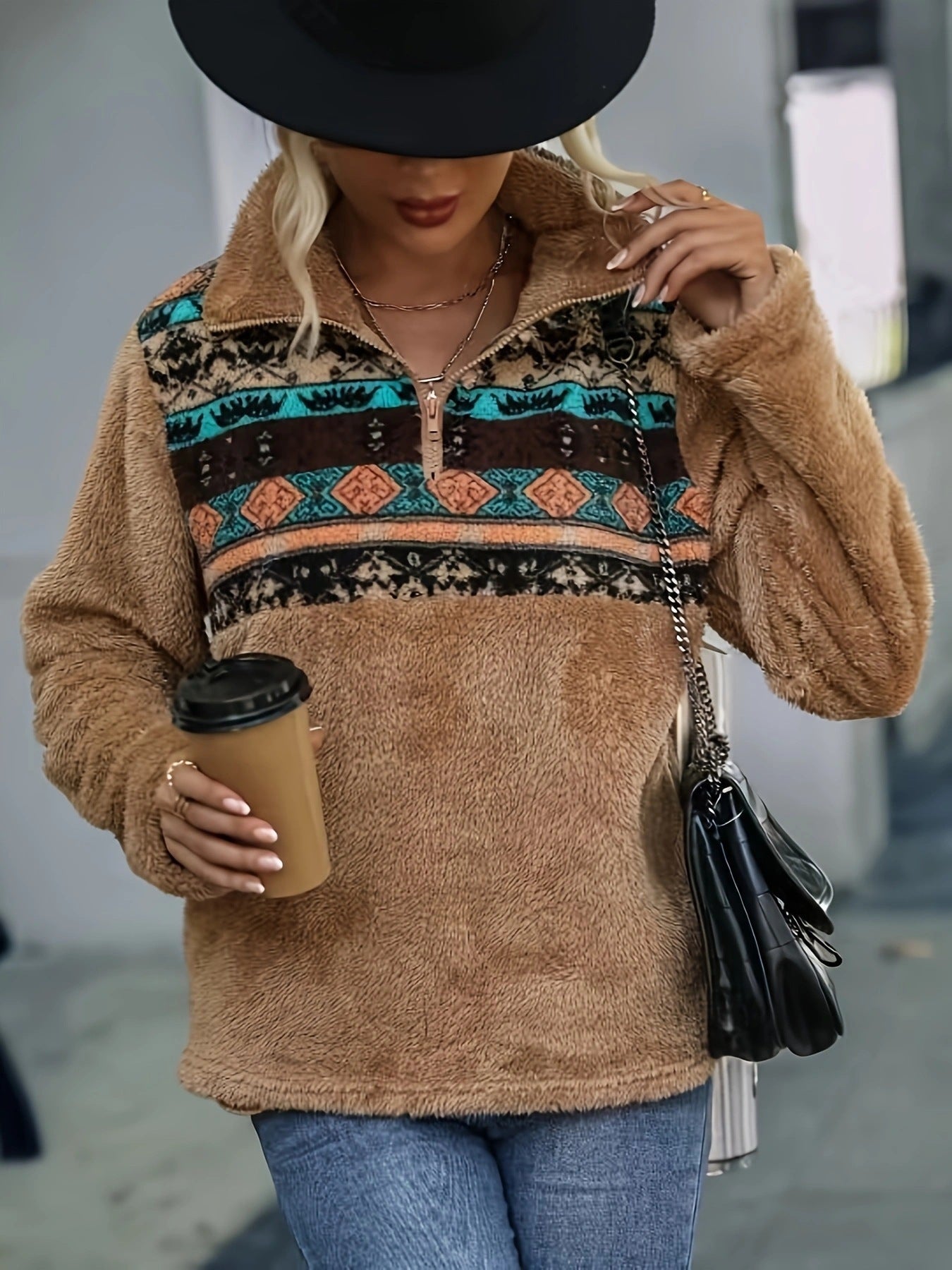 Damen Fleece-Pullover Kuschelig Reißverschluss Multifarben Eveloria
