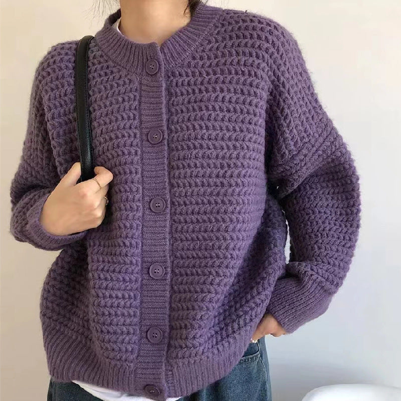 Damen Strickjacke Kuschelig Zopfmuster Große Knöpfe Beige