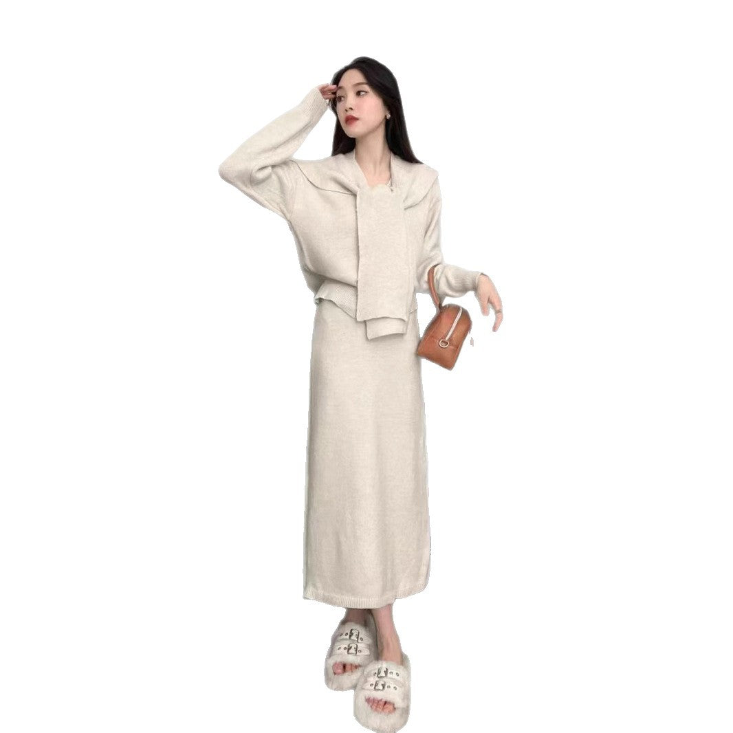 Damen Strickensemble Elegante Silhouette Mit Kragen