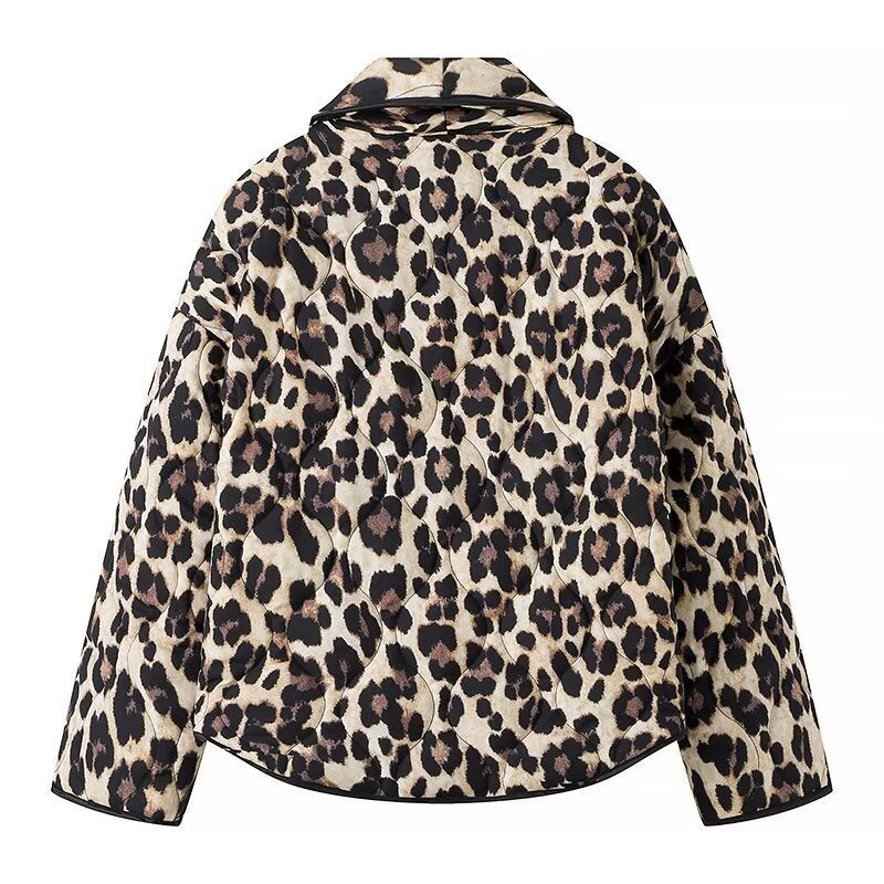 Damen Steppjacke Leo-Muster mit Taschen Eveloria