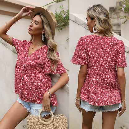 Damen Bluse mit Rüschendetails und floralem Muster