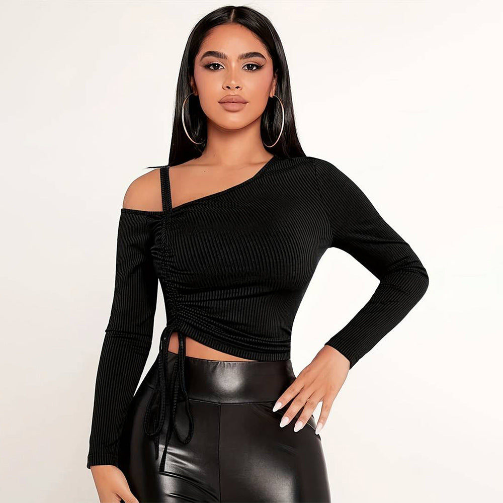 Damen Crop- Asymmetrisch Rüschen Schwarz Eveloria - Eveloria