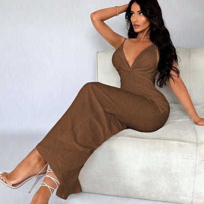 Damen Maxikleid V-Ausschnitt Schlank Eveloria