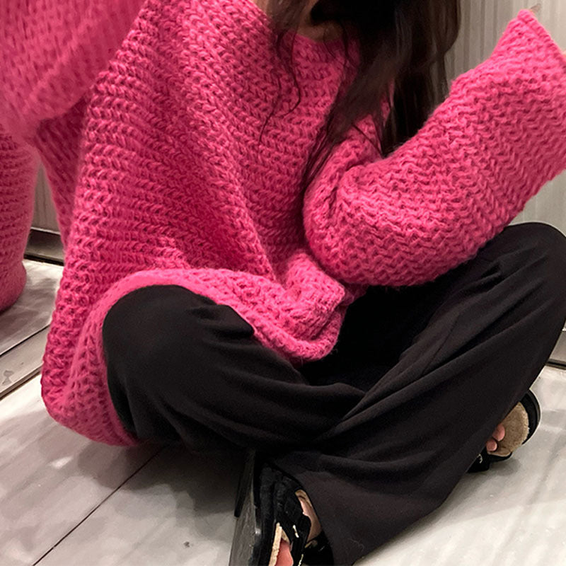 Damen Grobstrickpullover Weit Schnitt Lässig Eveloria
