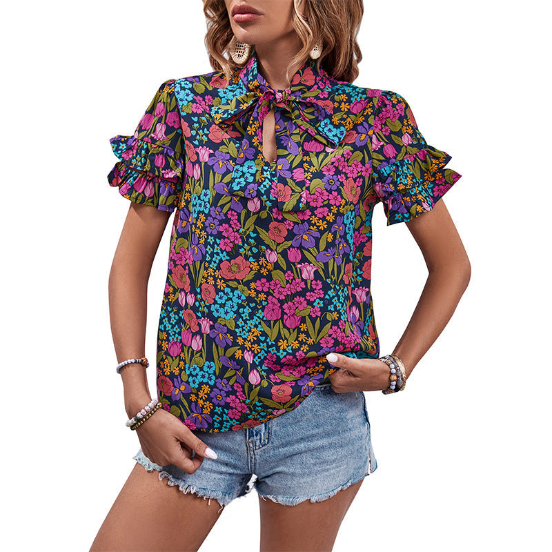 Damen Bluse Rüschendetails Floralmuster