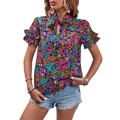 Damen Bluse Rüschendetails Floralmuster