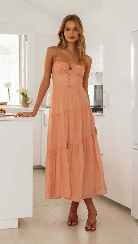 Damen Maxikleid Verstellbare Träger Raffinierte Volants Eveloria