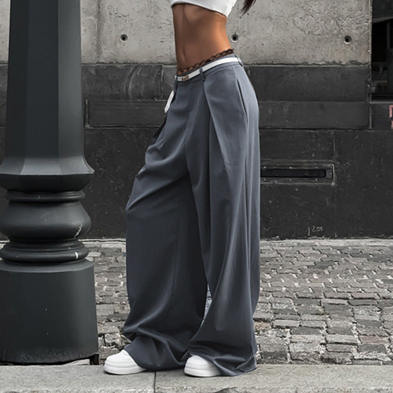 Damenhosen Hohe Taille Spitzenbund Elegant
