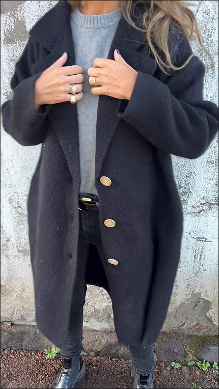 Damen Übergangsjacke Weites Design Elegant Knöpfe Beige