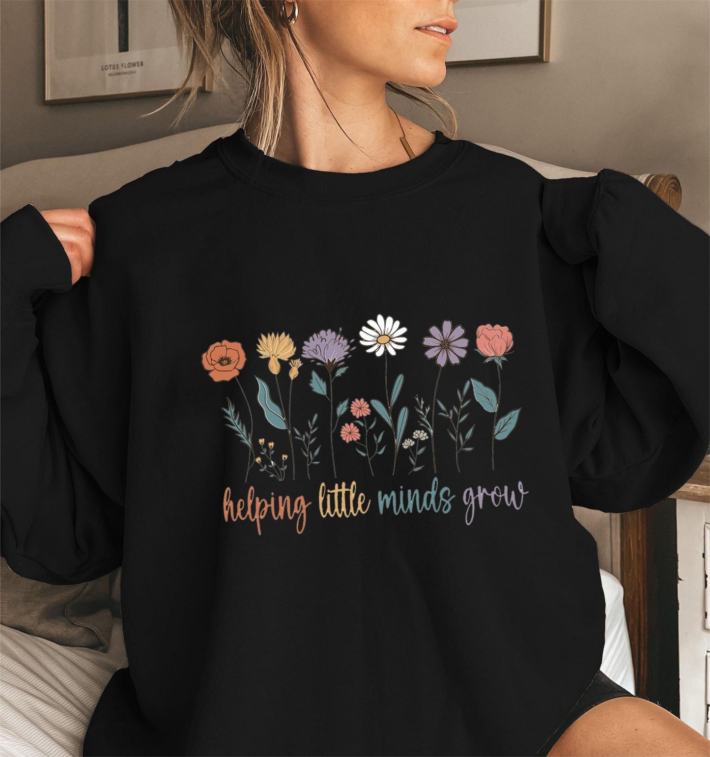Damen Sweatshirt Voluminöse Ärmel Blumenmotiv Grau