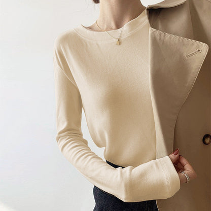 Damen Langarmshirt Weiches Baumwollstoff Lässiger Schnitt Beige