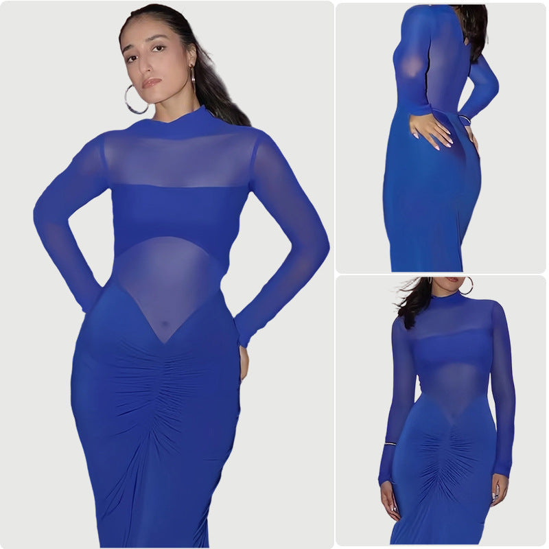 Damen Maxikleid Transparente Ärmel Raffinierte Drapierung Eveloria - Eveloria