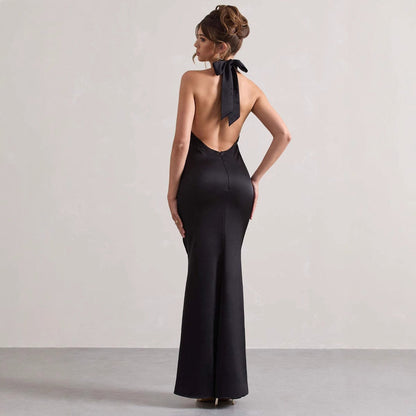 Damen Abendkleid Schmal Schnitt Nackenband Eveloria