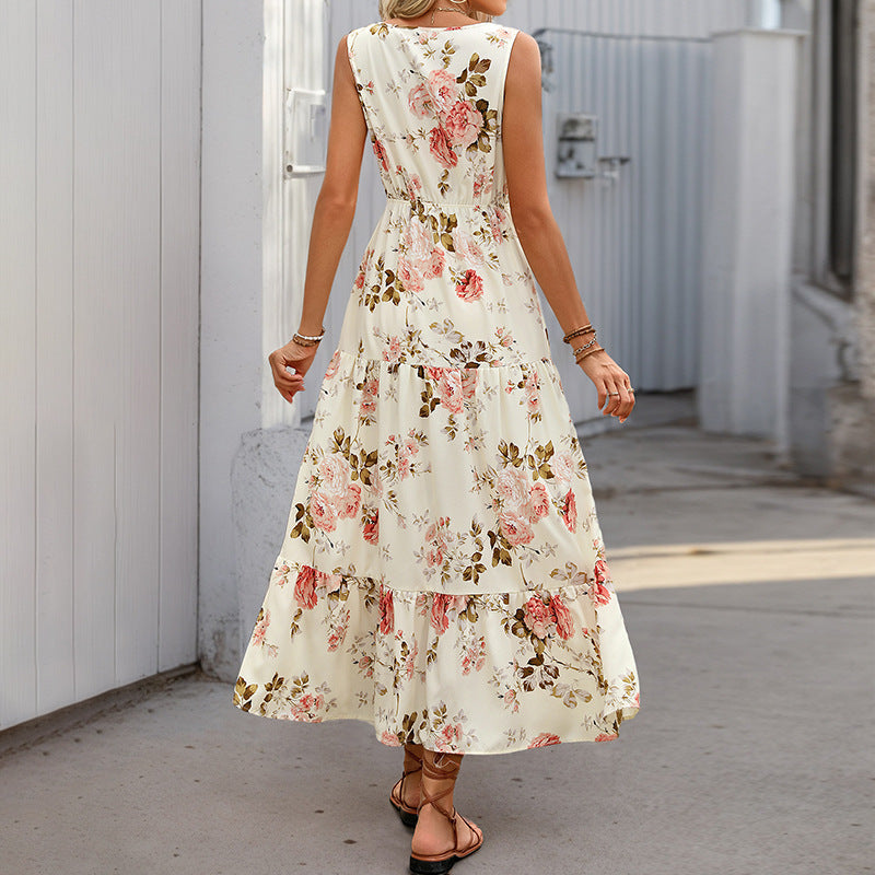 Damen Maxikleid Floralmuster Rüschen