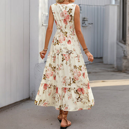 Damen Maxikleid Floralmuster Rüschen