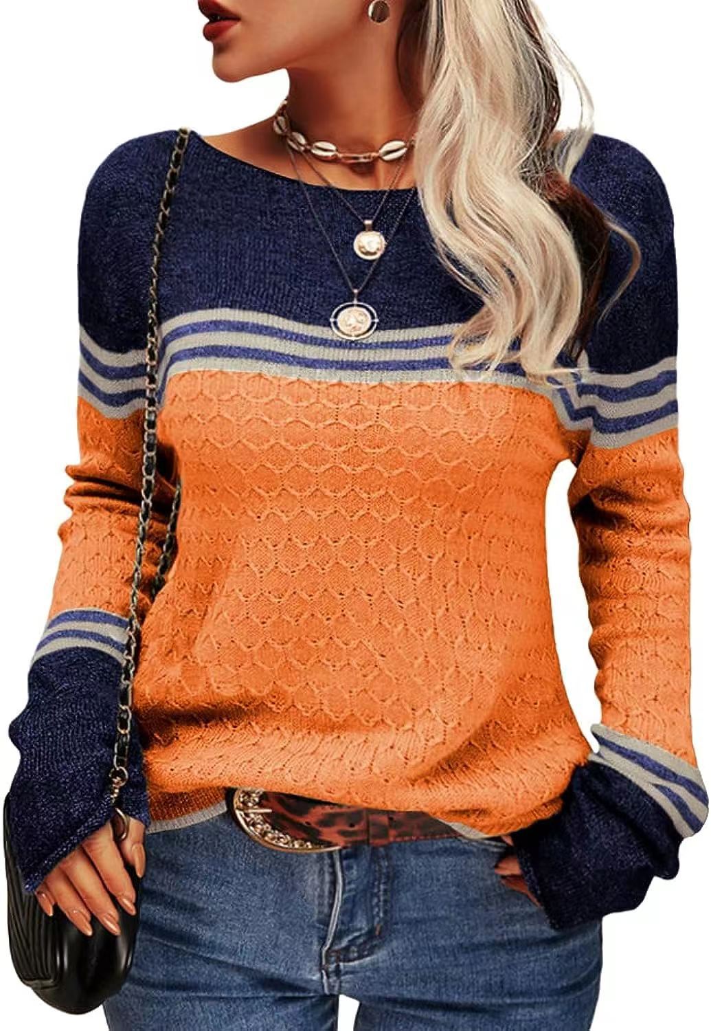 Damen Strickpullover Kontrastfarben Einzigartige Textur Grau