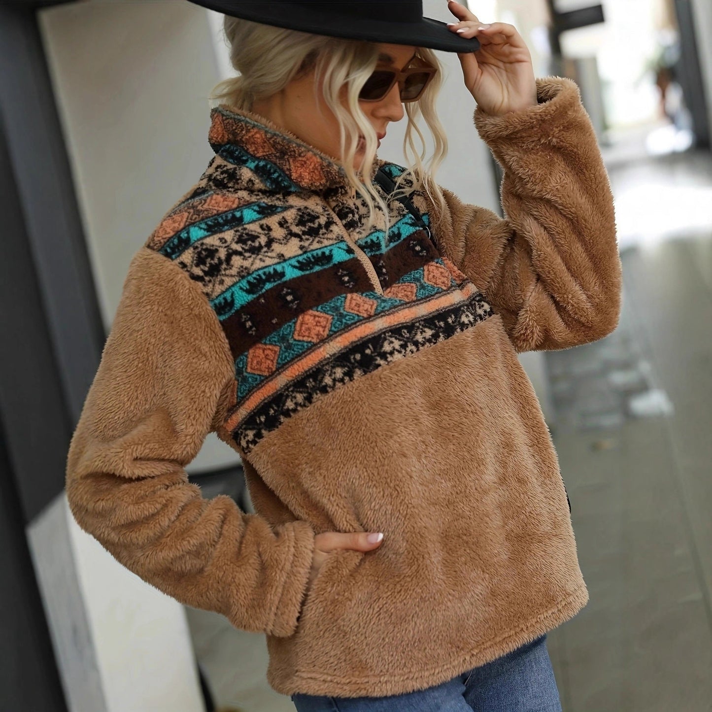Damen Fleece-Pullover Kuschelig Reißverschluss Multifarben Eveloria