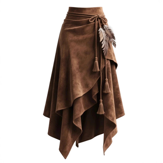 Damen Asymmetrischer Wickelrock Hochwertig Elegantes Design Schwarz - Eveloria