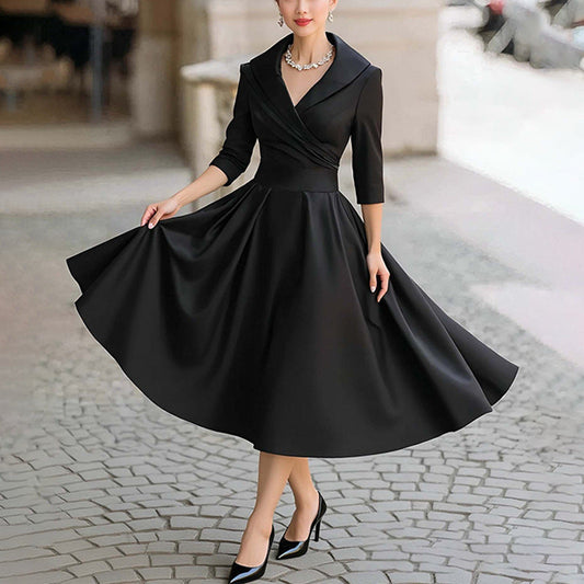 Damen Midikleid Wickelausschnitt Raffung Elegantes Design - Eveloria