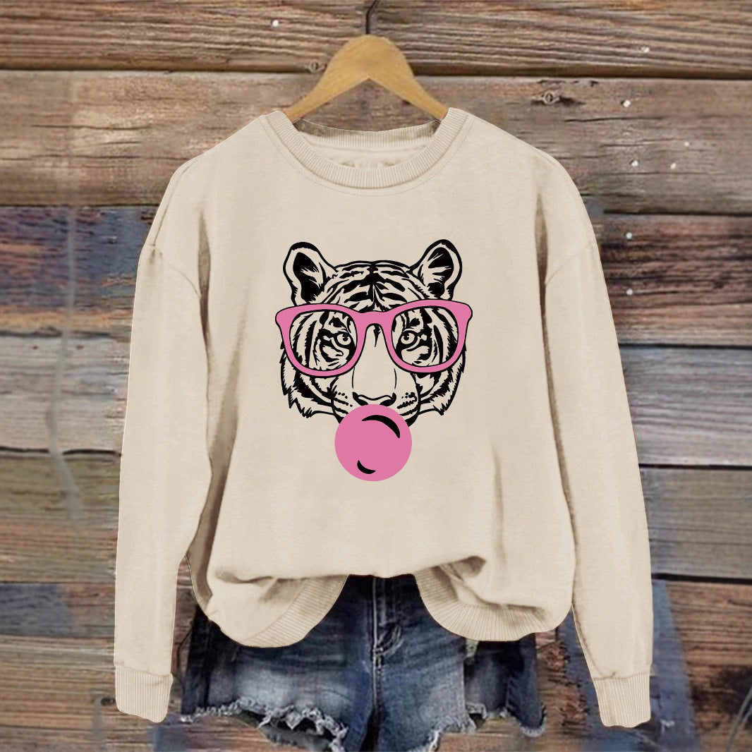 Damen Sweatshirt Tiger-Design Lässiger Schnitt Eveloria