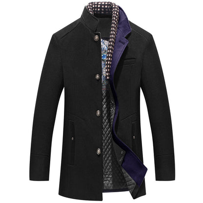 Herren Slim Fit Wollmantel dunkelblau
