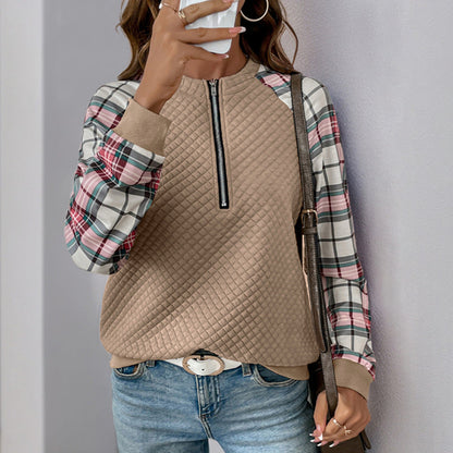 Damen Pullover Karomuster Reißverschluss Eveloria