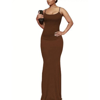 Damen Maxikleid Schmalträger Fließender Schnitt Eveloria