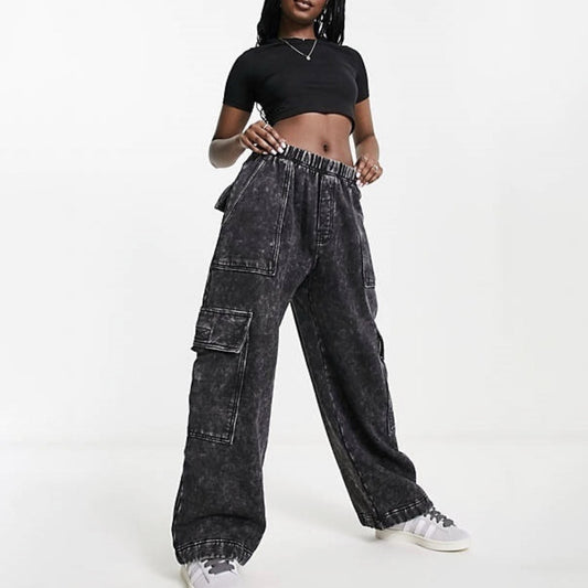 Damen Cargo-Jeans Weites Bein Baumwolle Blau - Eveloria