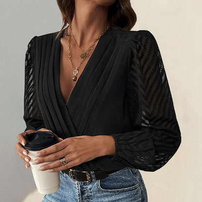 Damen Bodysuit Elegante Rüsche Transparente Ärmel Eveloria