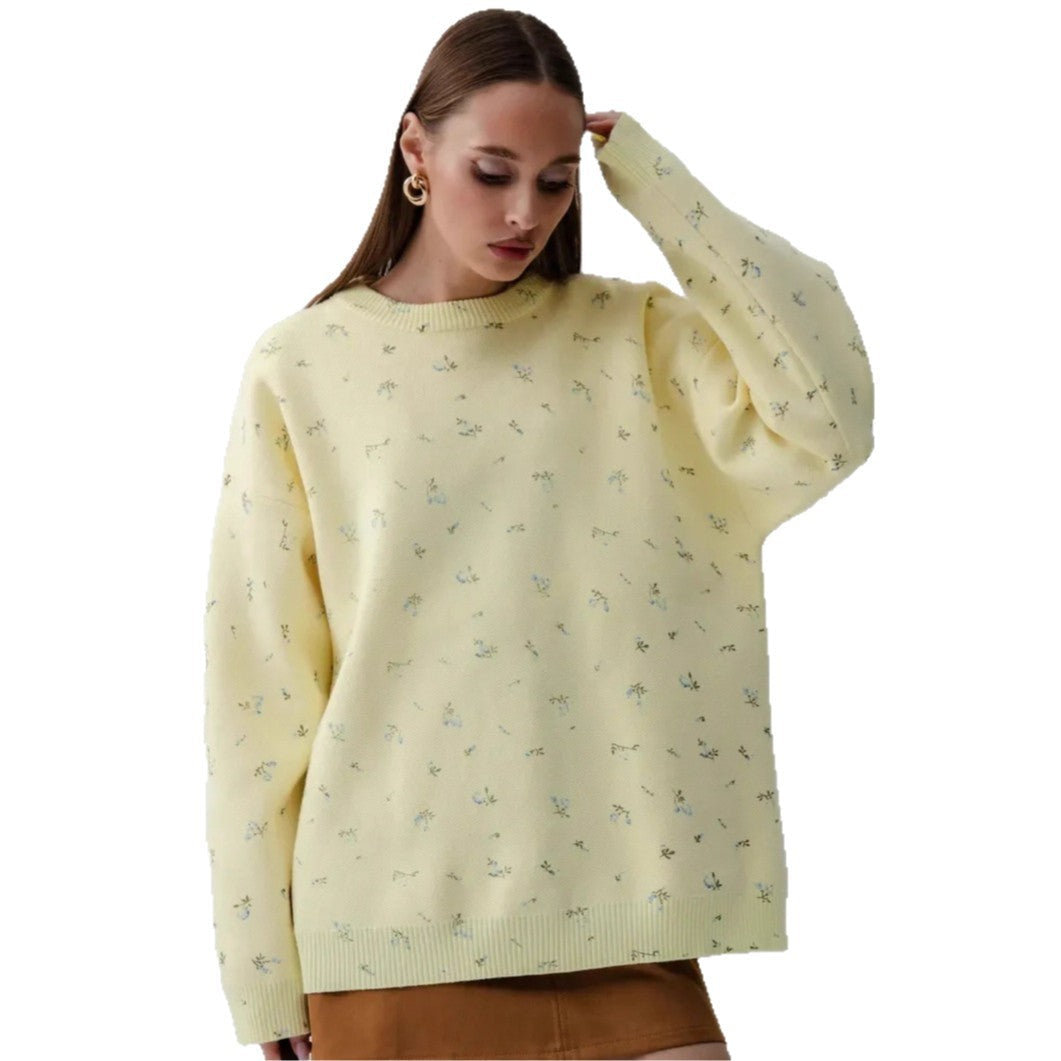 Damen Sweatpullover Oversized Floralmuster Grün Eveloria