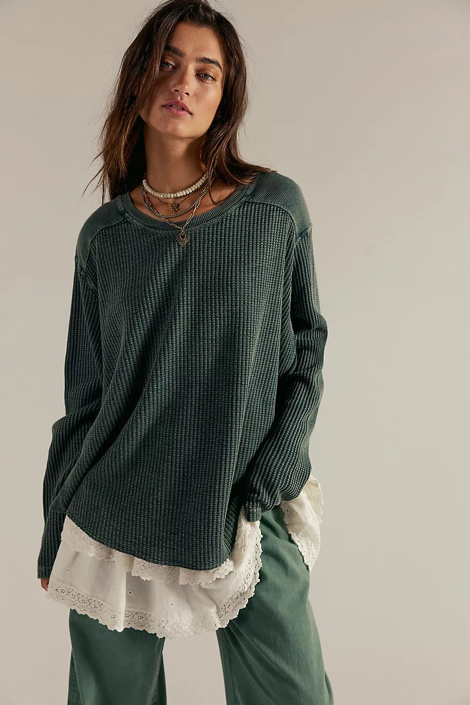 Damen Oversized Pullover Strukturiert Beige
