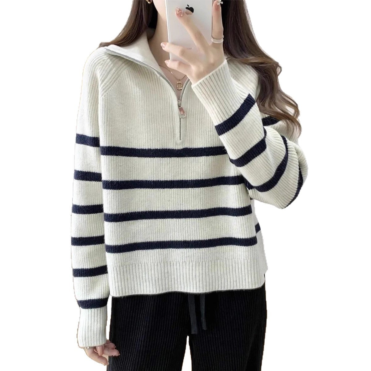 Damen Strickpullover Halbzipper Eveloria