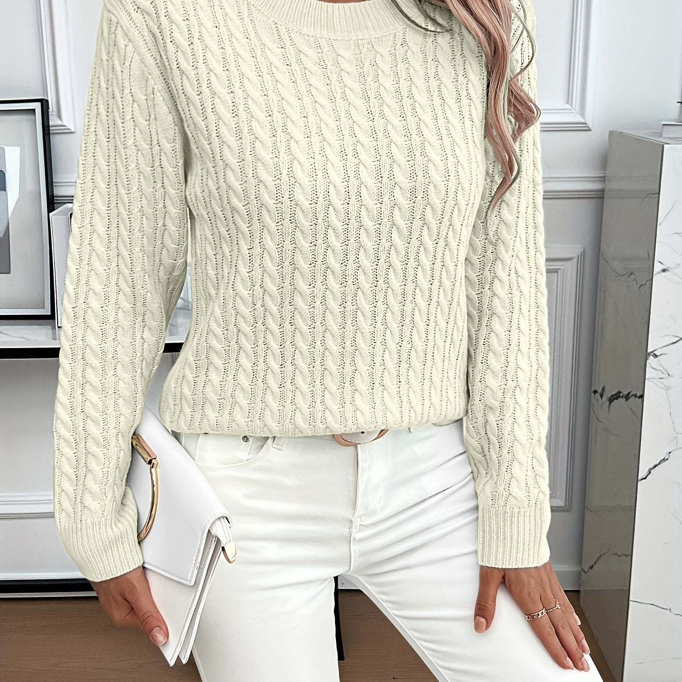 Damen Strickpullover Zopfdesign Elegantes Design