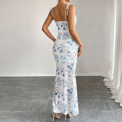 Damen Maxikleid Blumenmuster Rüschendetails