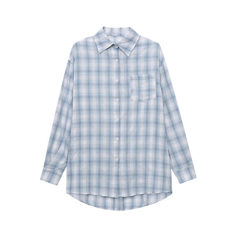 Damen Karobluse Knopfdetails Knotenschluss Bluse