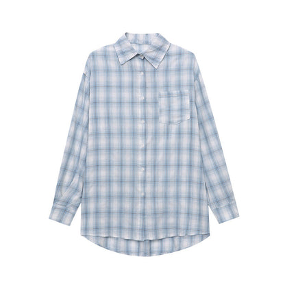 Damen Karobluse Knopfdetails Knotenschluss Bluse