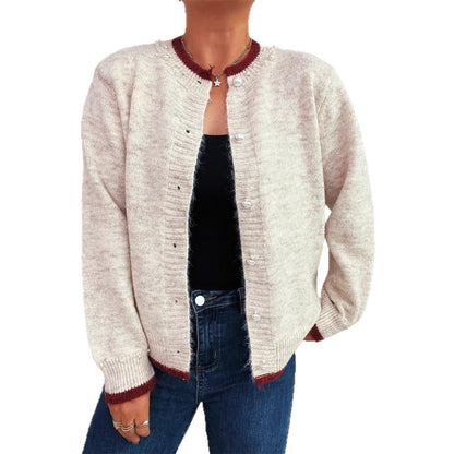 Damen Strickjacke Edel mit Perlenverzierungen und Knöpfen